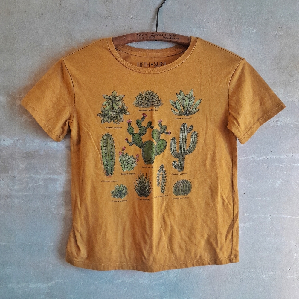 488a. yellow Fifth Sun cactus succulent plant garden graphic tee, XS